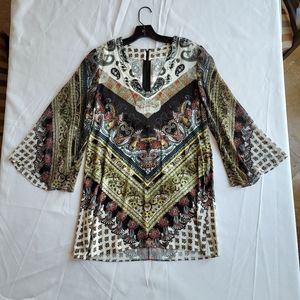 Alice + Olivia Multi-Patterned Kimono Sleeve Dress - size XS